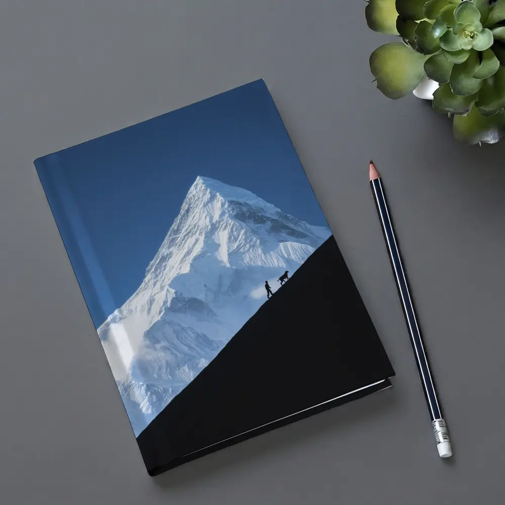 Hiker and Dog Silhouette Snow Mountain – Notebooks