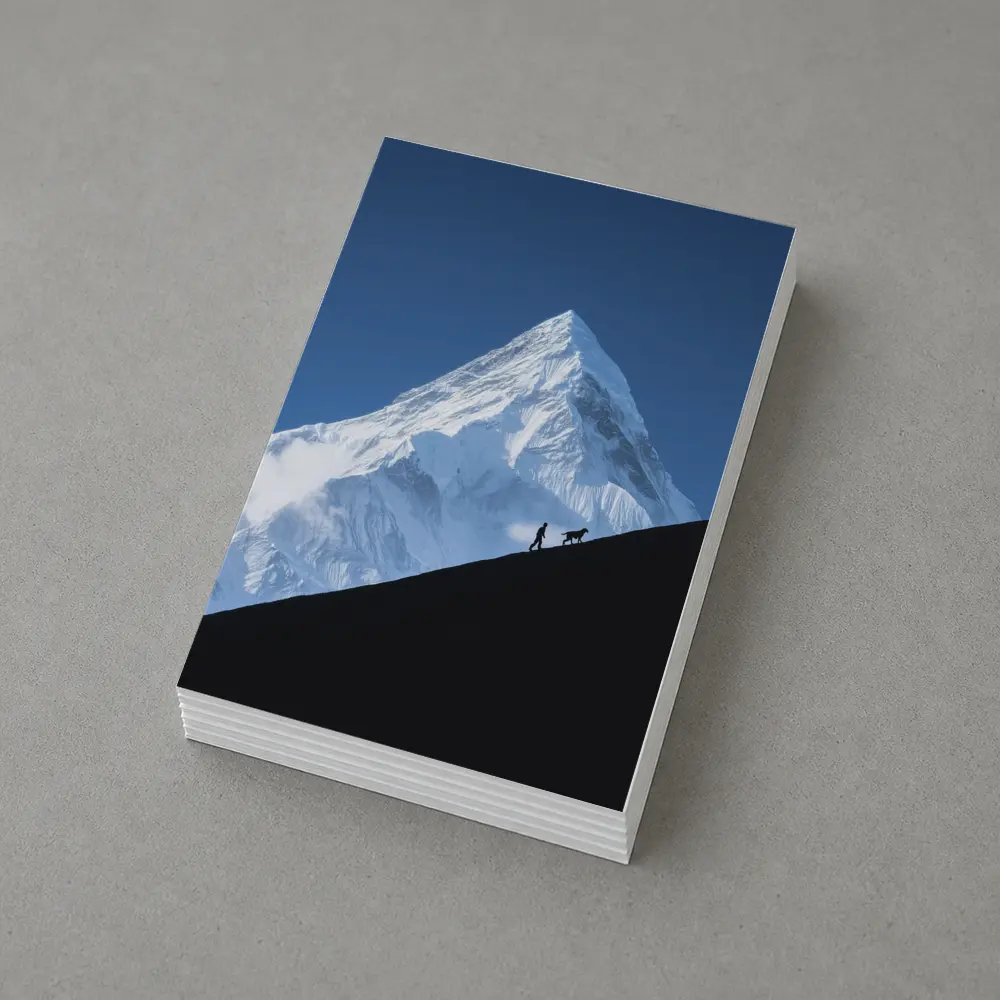 Hiker and Dog Silhouette Snow Mountain – Postcards