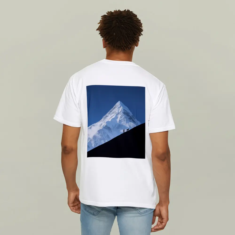Hiker and Dog Silhouette Snow Mountain – T-Shirts