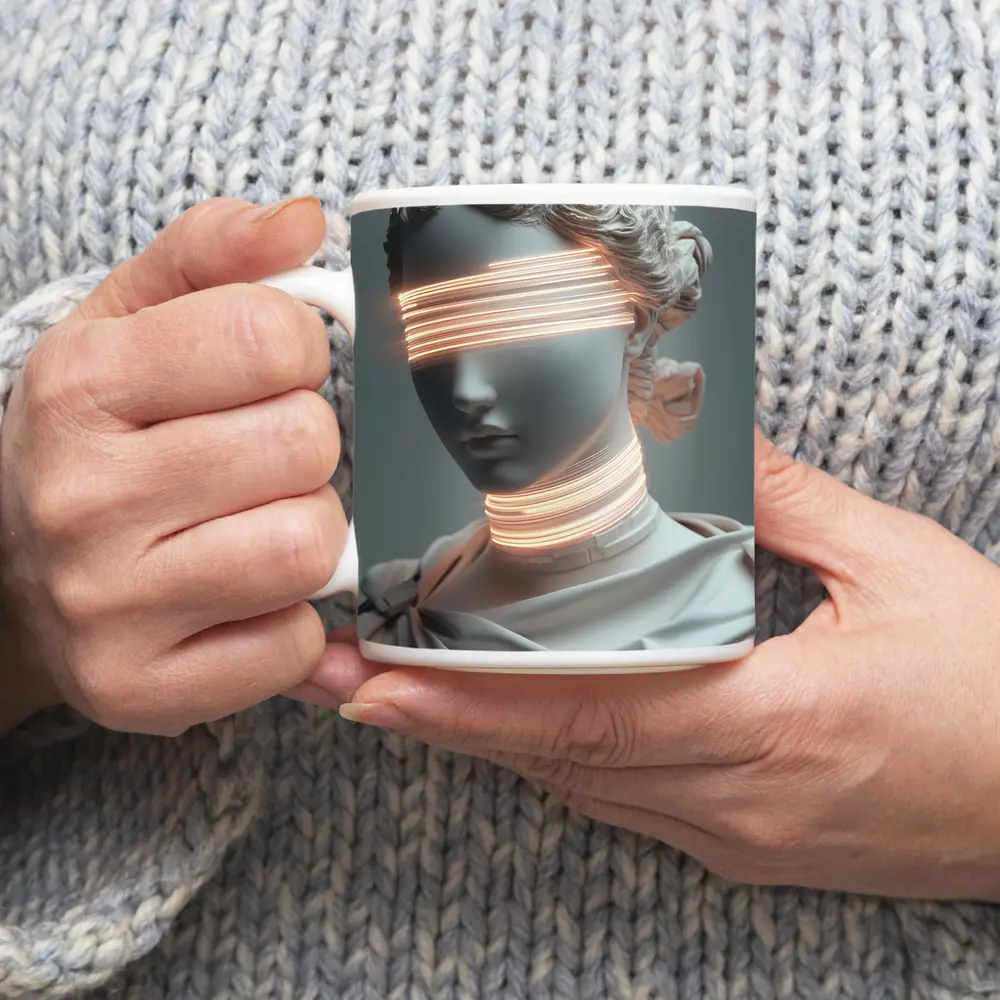 Greek Statue Neon Glitch Surreal Art – Mugs