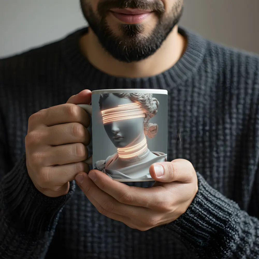 Greek Statue Neon Glitch Surreal Art – Mugs