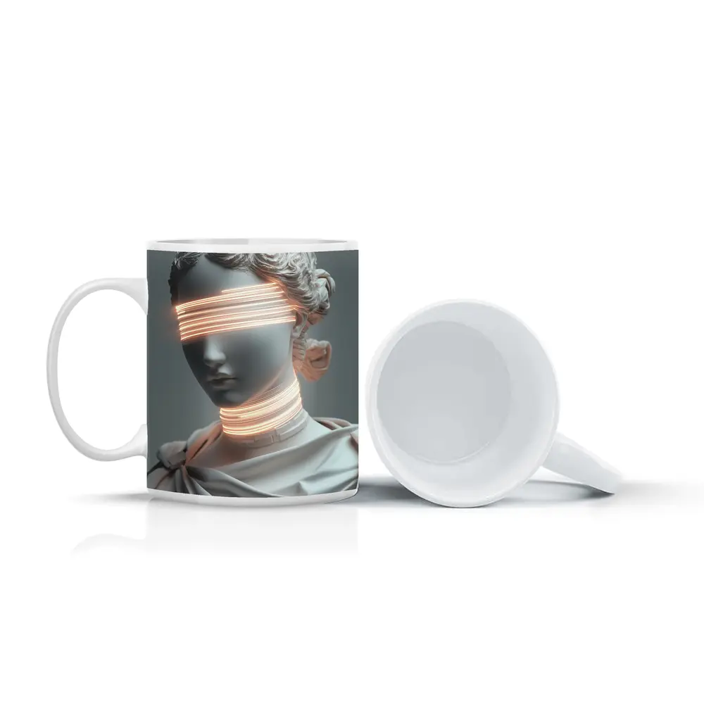 Greek Statue Neon Glitch Surreal Art – Mugs