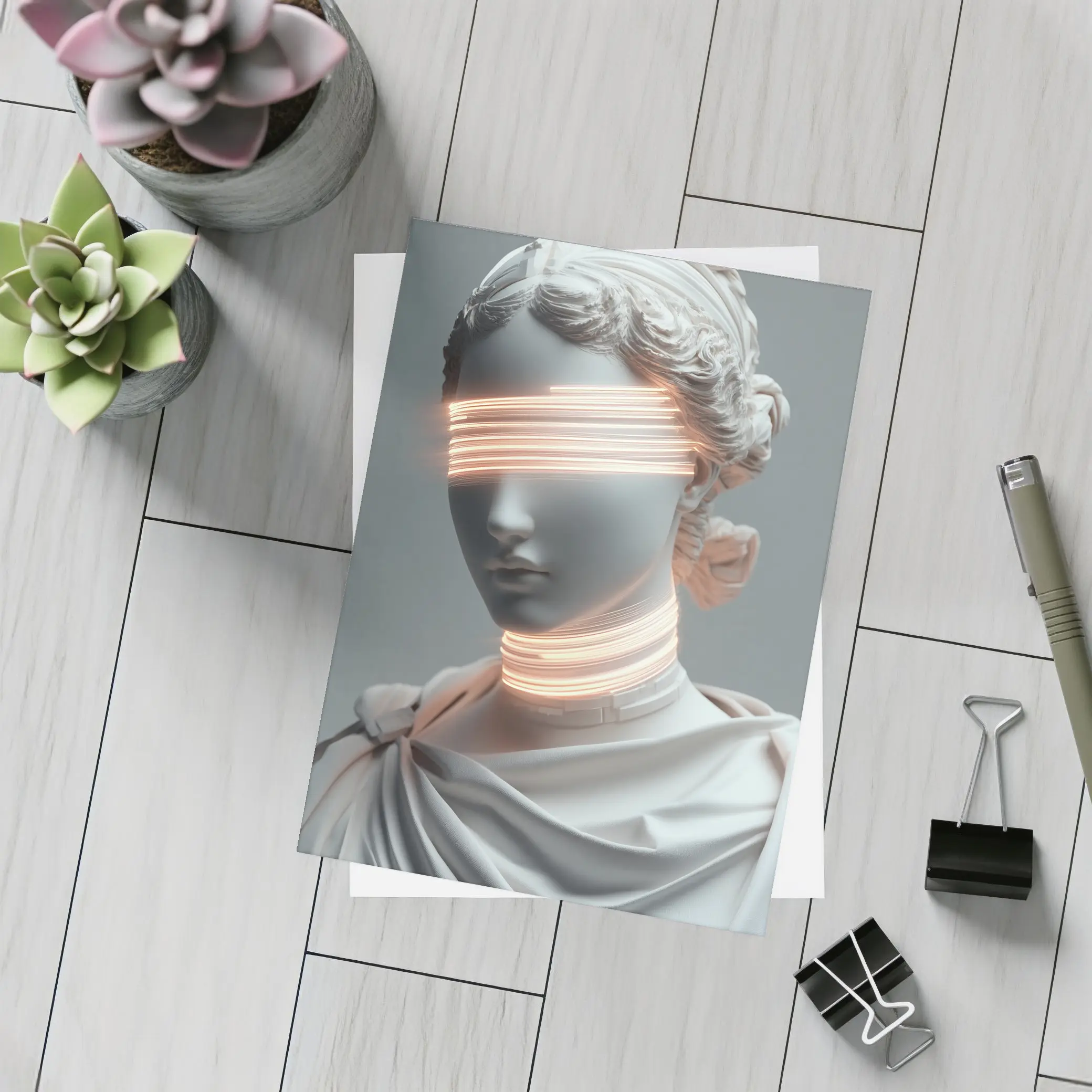 Greek Statue Neon Glitch Surreal Art – Postcards
