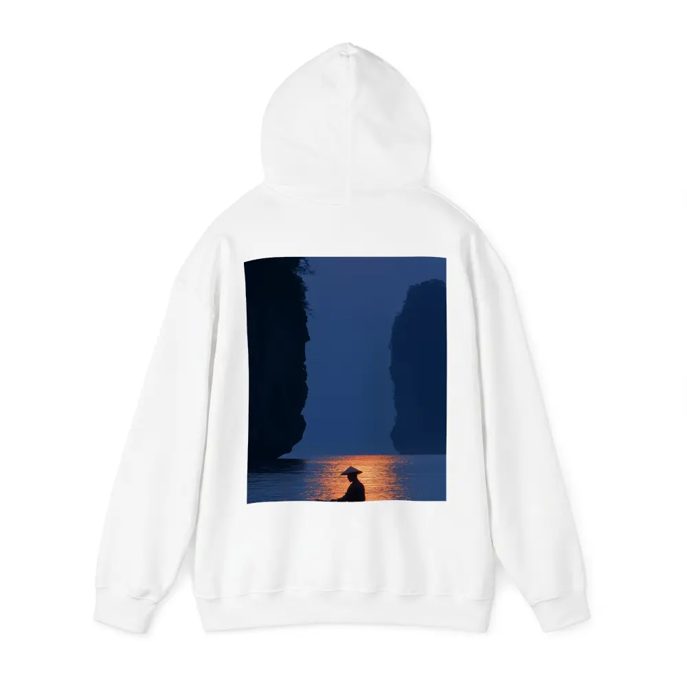 Fisherman Silhouette Moonlit River Karst Landscape – Hoodies