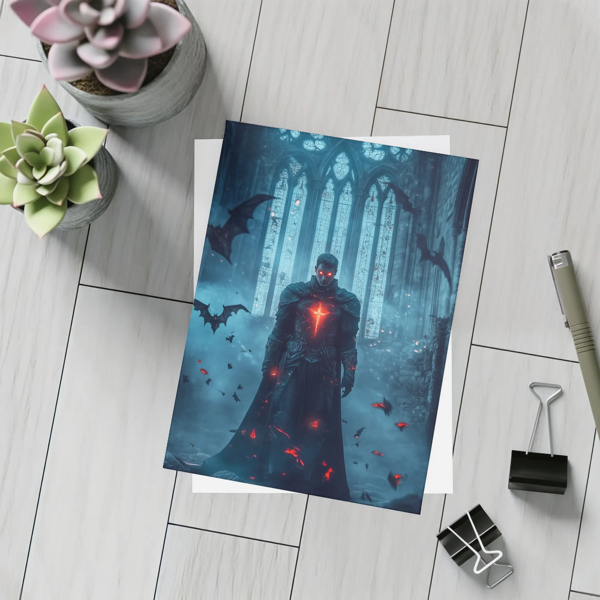 Dark Vampire Knight Gothic Cathedral Bats – Postcards