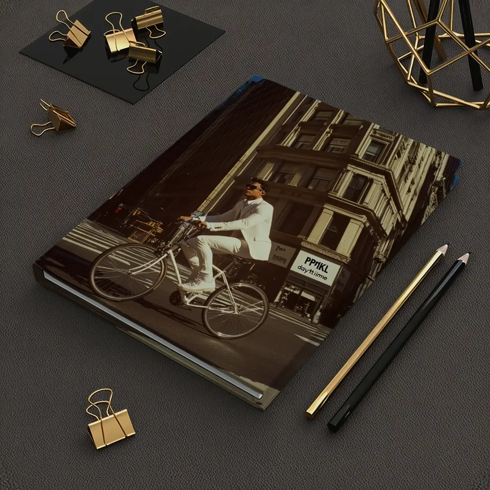 Man in White Suit Cycling New York City – Notebooks