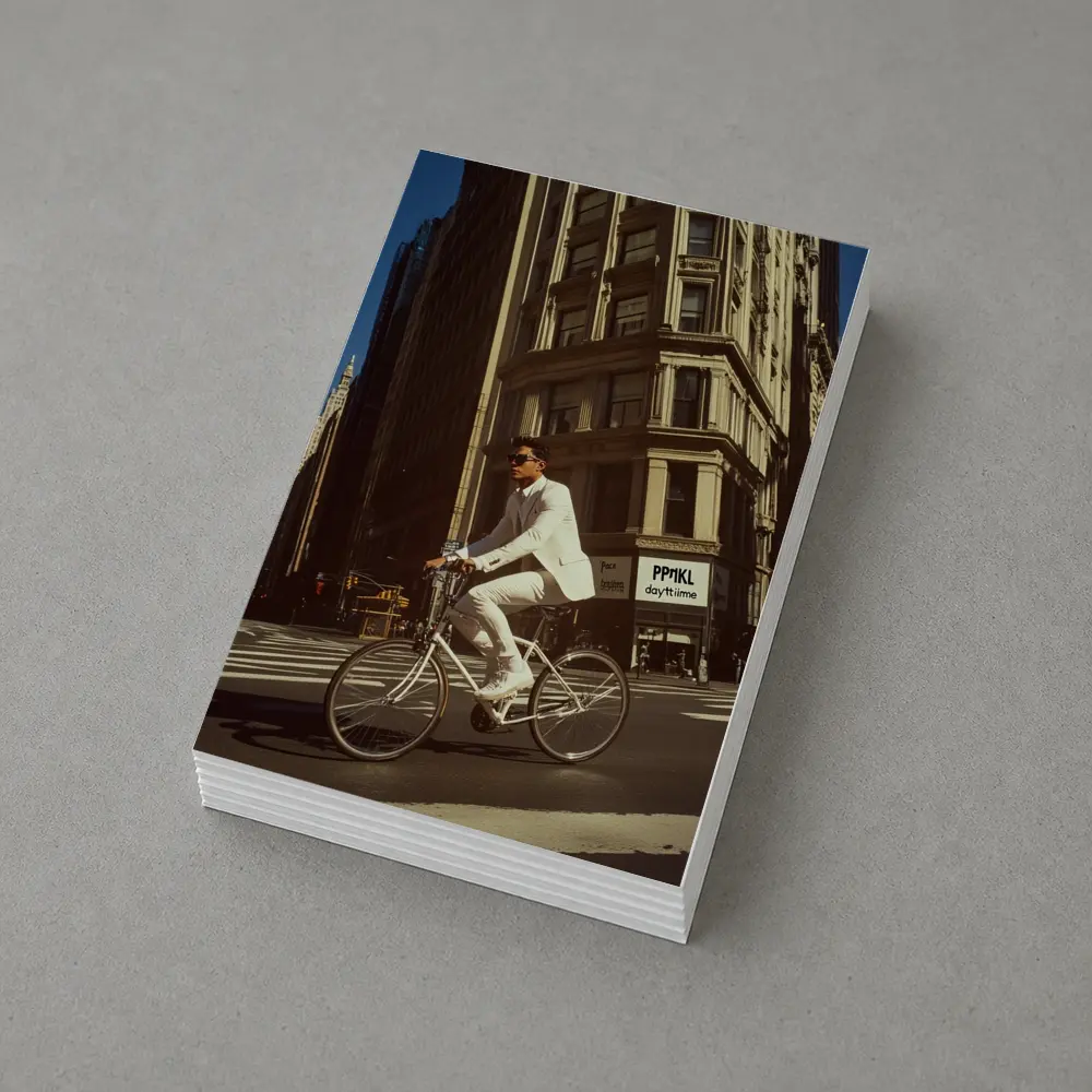 Man in White Suit Cycling New York City – Postcards