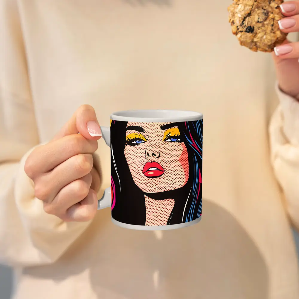 Pop Art Woman Bold Colorful Comic Style – Mugs