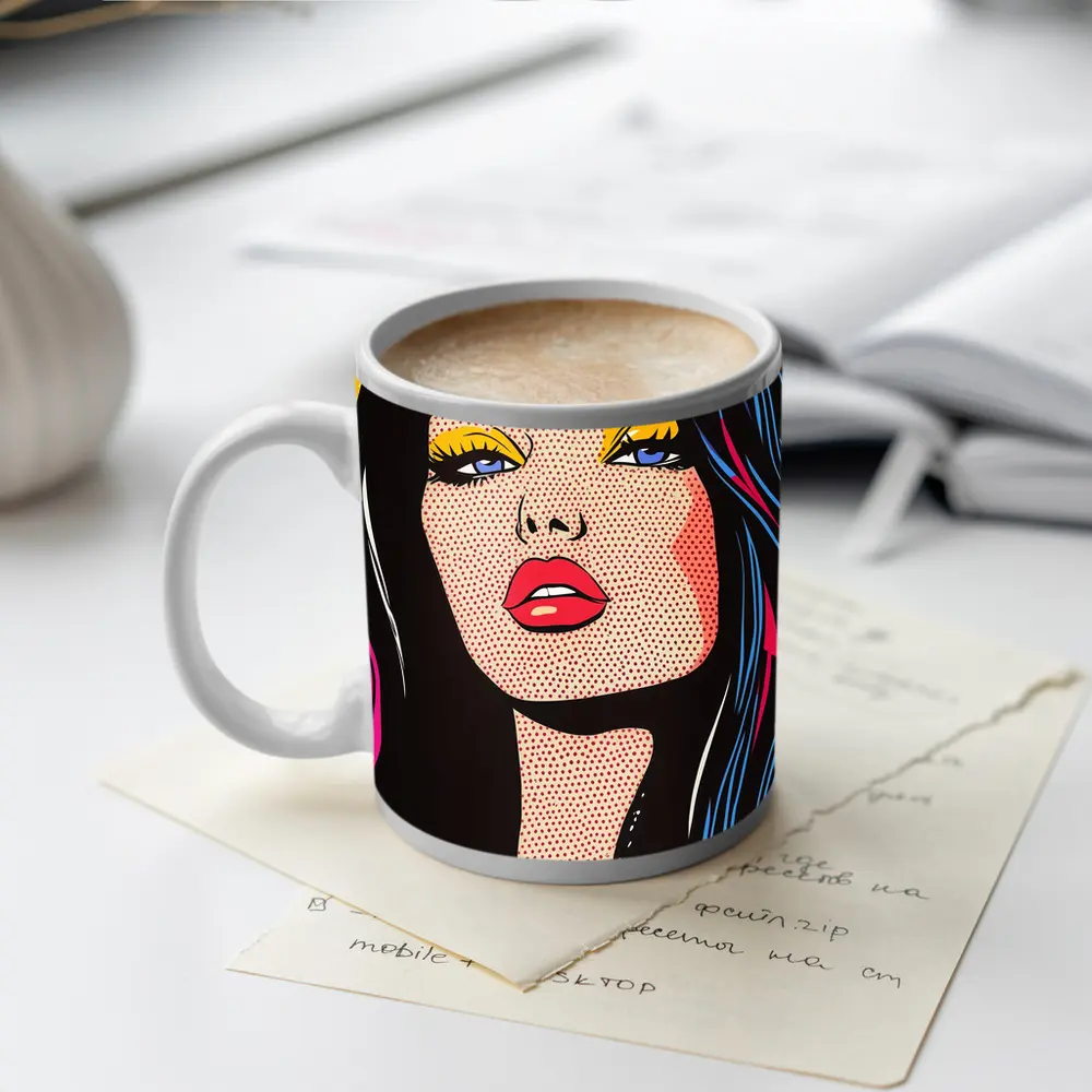 Pop Art Woman Bold Colorful Comic Style – Mugs