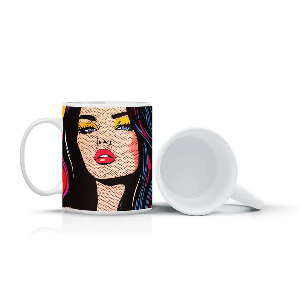 Pop Art Woman Bold Colorful Comic Style – Mugs