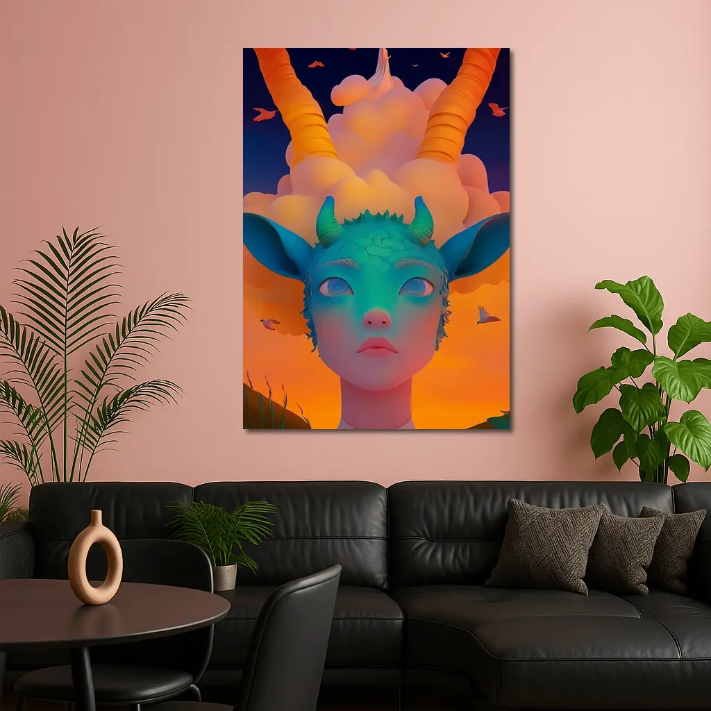 Fantasy Creature Girl Sunset Sky Art – Wall Art