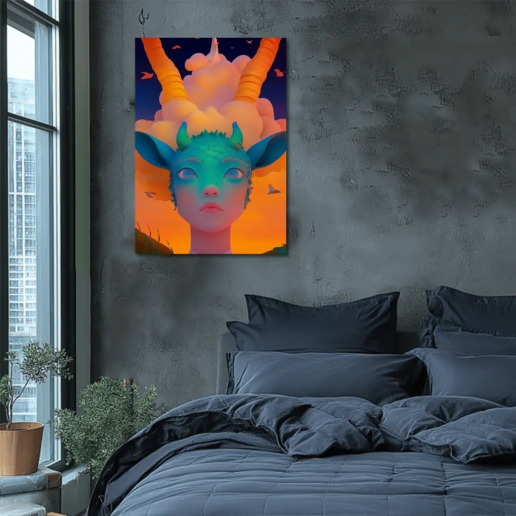 Fantasy Creature Girl Sunset Sky Art – Wall Art
