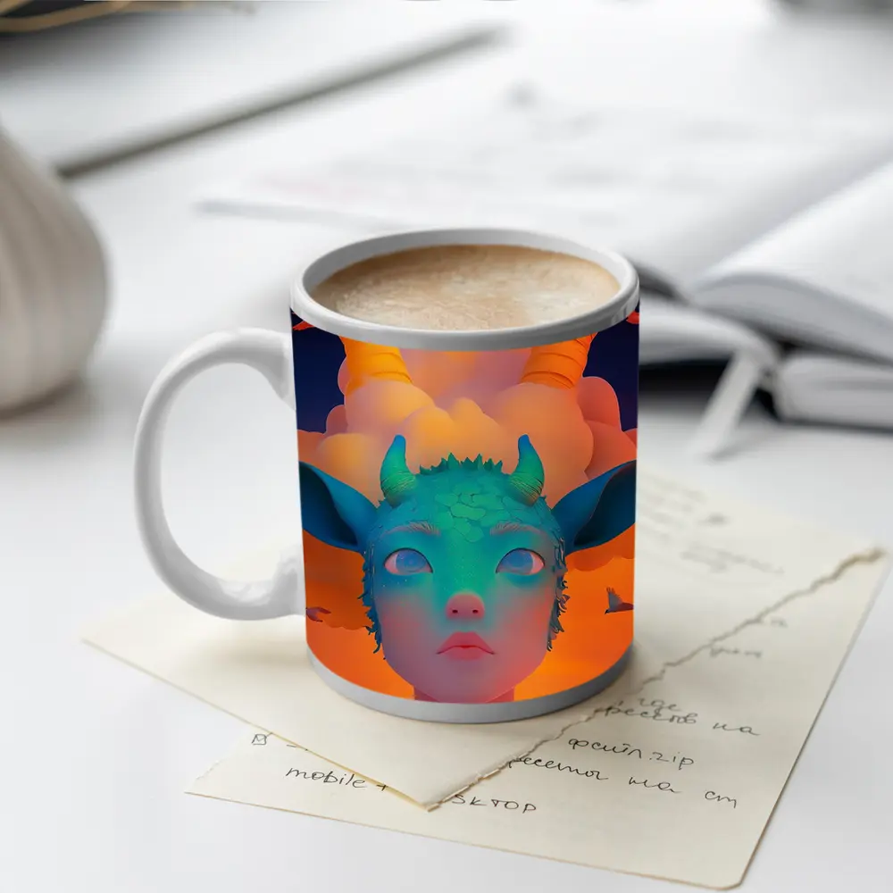 Fantasy Creature Girl Sunset Sky Art – Mugs