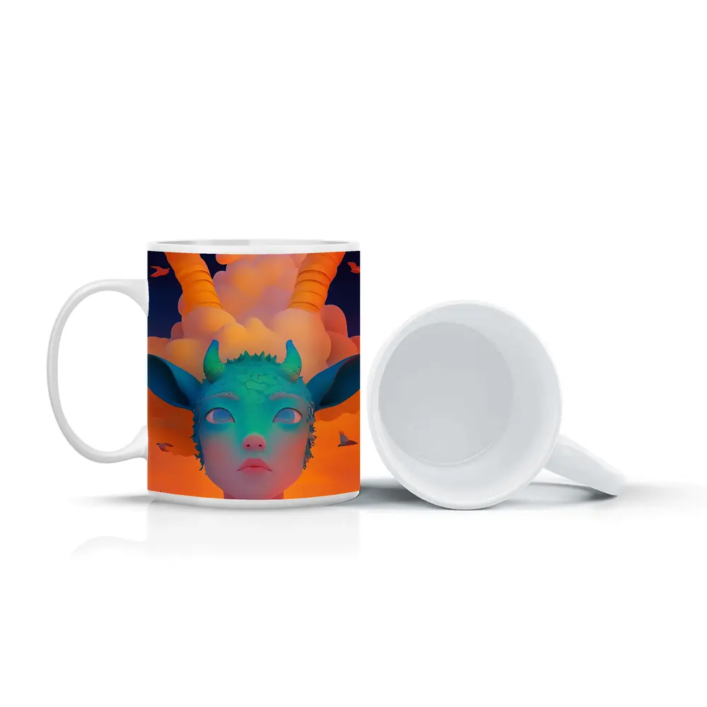 Fantasy Creature Girl Sunset Sky Art – Mugs