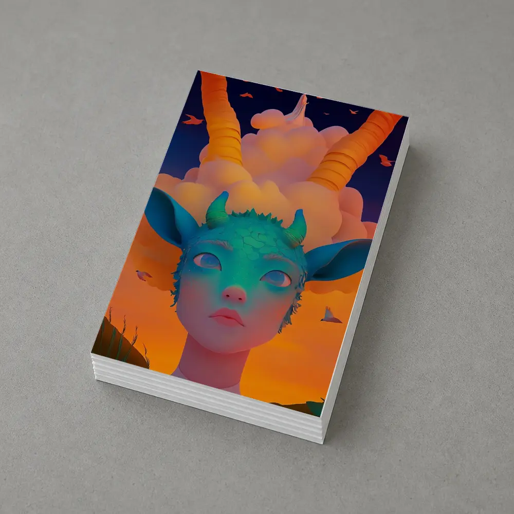 Fantasy Creature Girl Sunset Sky Art – Postcards