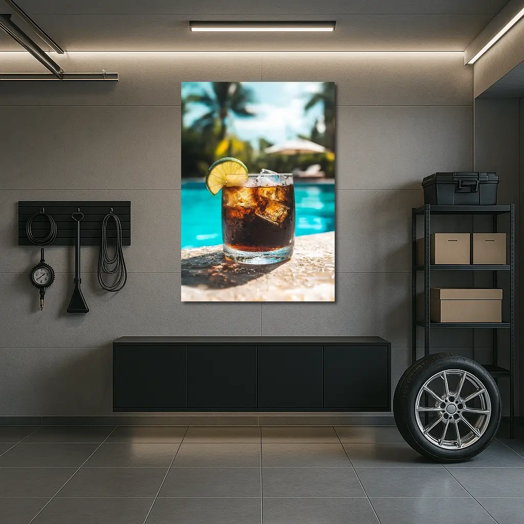 Dark Rum Cola Drink Poolside Tropical Setting – Wall Art