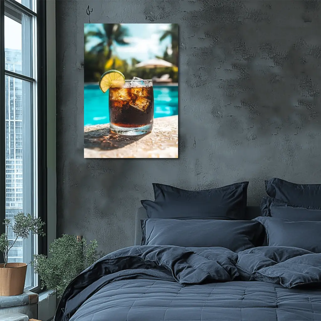 Dark Rum Cola Drink Poolside Tropical Setting – Wall Art