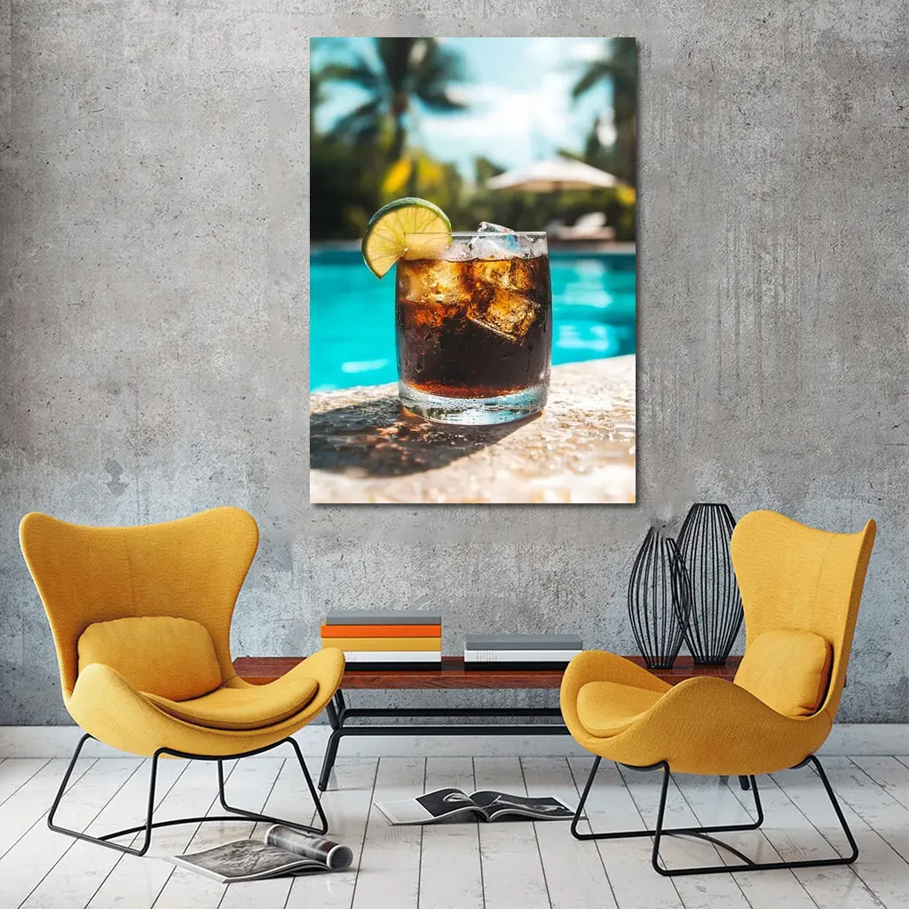 Dark Rum Cola Drink Poolside Tropical Setting – Wall Art