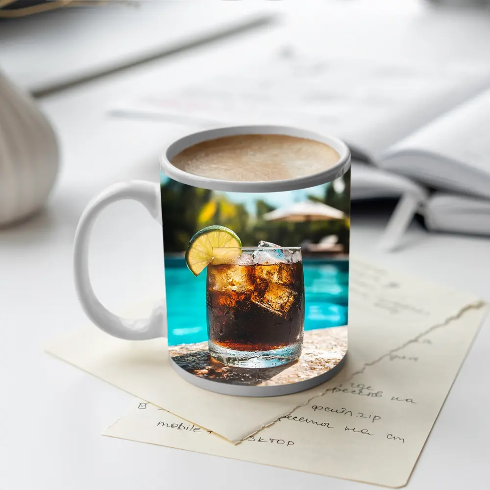 Dark Rum Cola Drink Poolside Tropical Setting – Mugs
