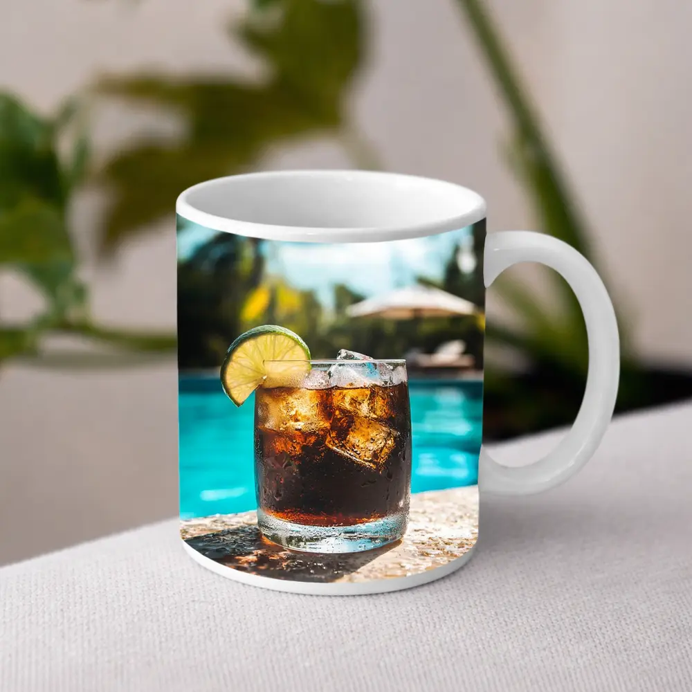 Dark Rum Cola Drink Poolside Tropical Setting – Mugs
