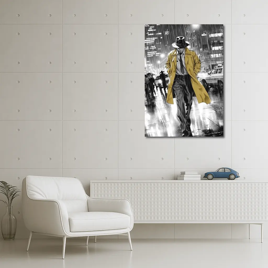 Detective Walking Rainy City Street Night – Wall Art