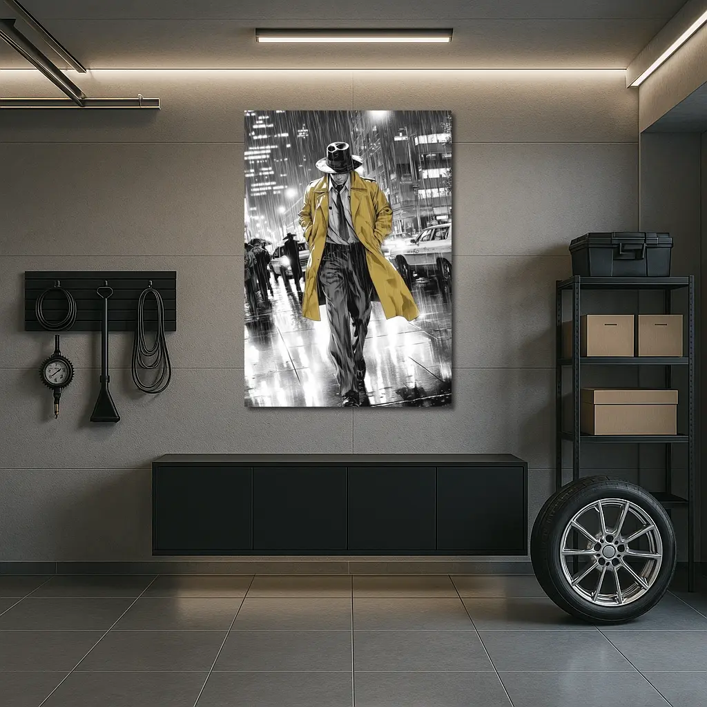 Detective Walking Rainy City Street Night – Wall Art