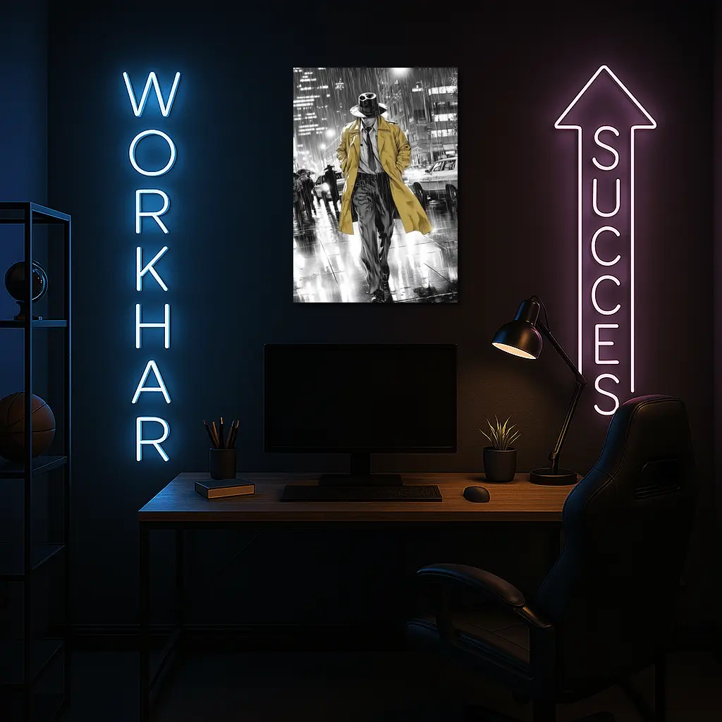Detective Walking Rainy City Street Night – Wall Art