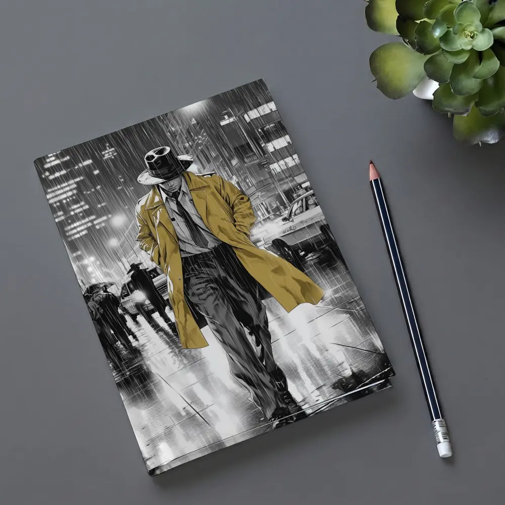 Detective Walking Rainy City Street Night – Notebooks