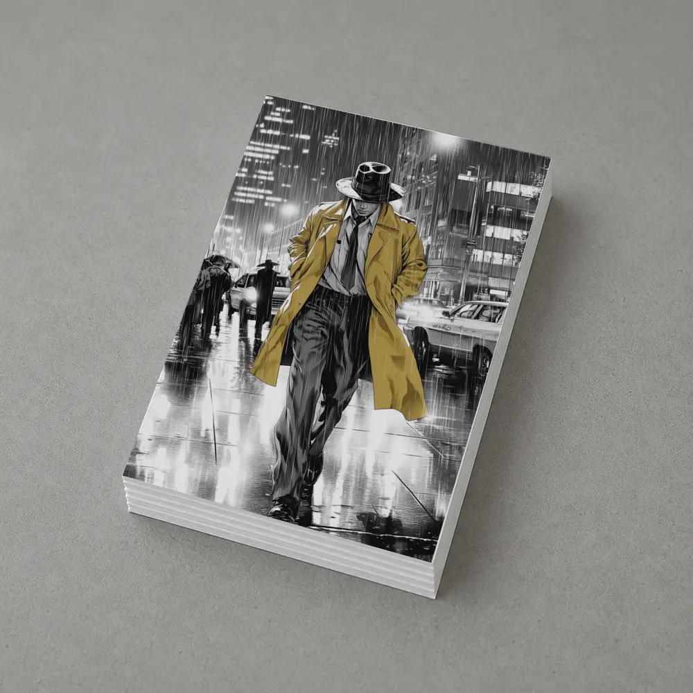 Detective Walking Rainy City Street Night – Postcards