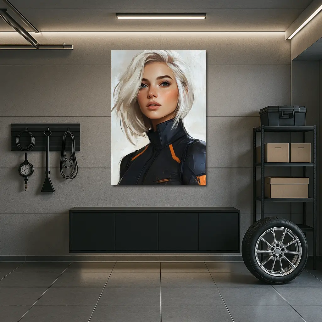 Sci Fi Woman White Hair Digital Portrait Art – Wall Art