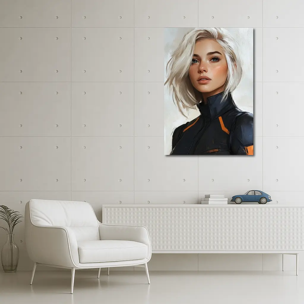 Sci Fi Woman White Hair Digital Portrait Art – Wall Art