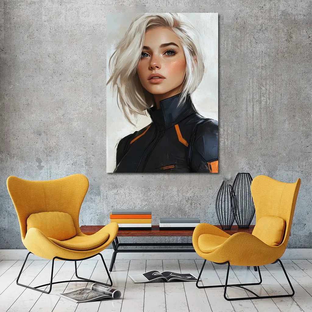 Sci Fi Woman White Hair Digital Portrait Art – Wall Art