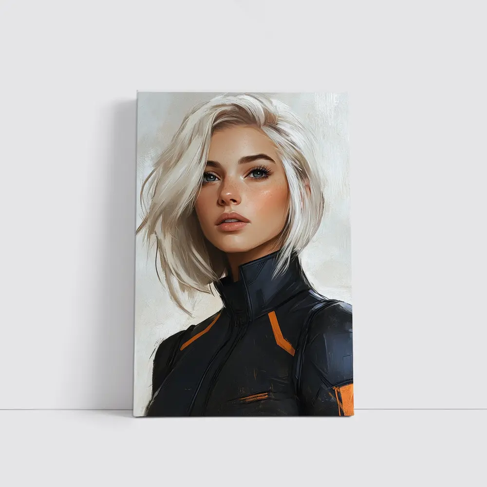 Sci Fi Woman White Hair Digital Portrait Art – Wall Art