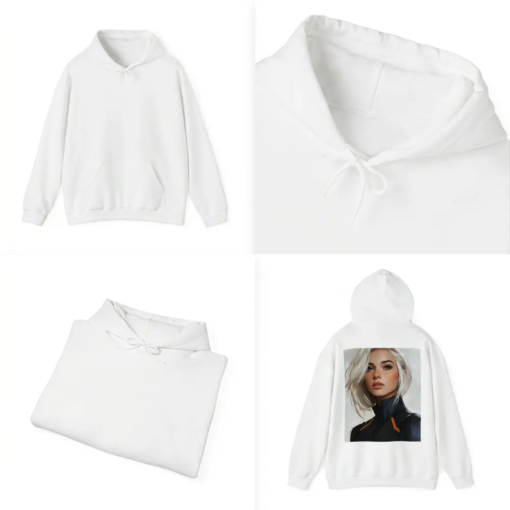 Sci Fi Woman White Hair Digital Portrait Art – Hoodies
