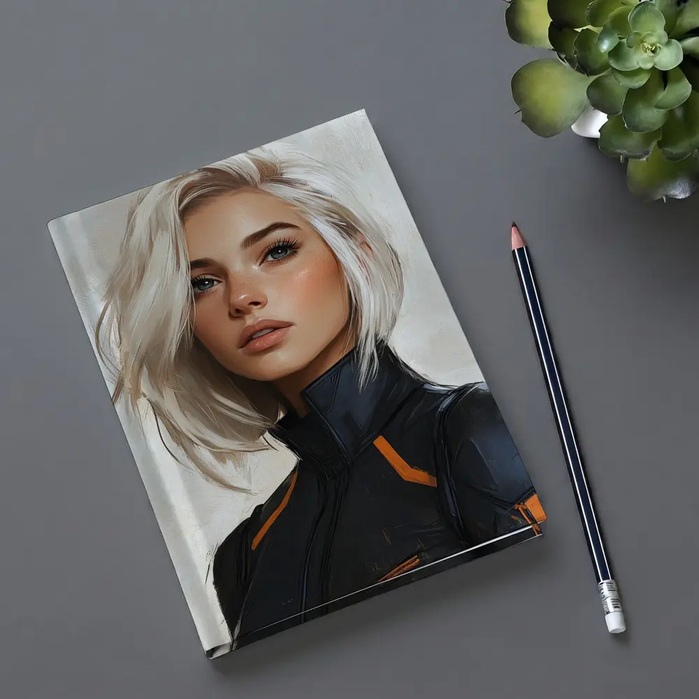 Sci Fi Woman White Hair Digital Portrait Art – Notebooks