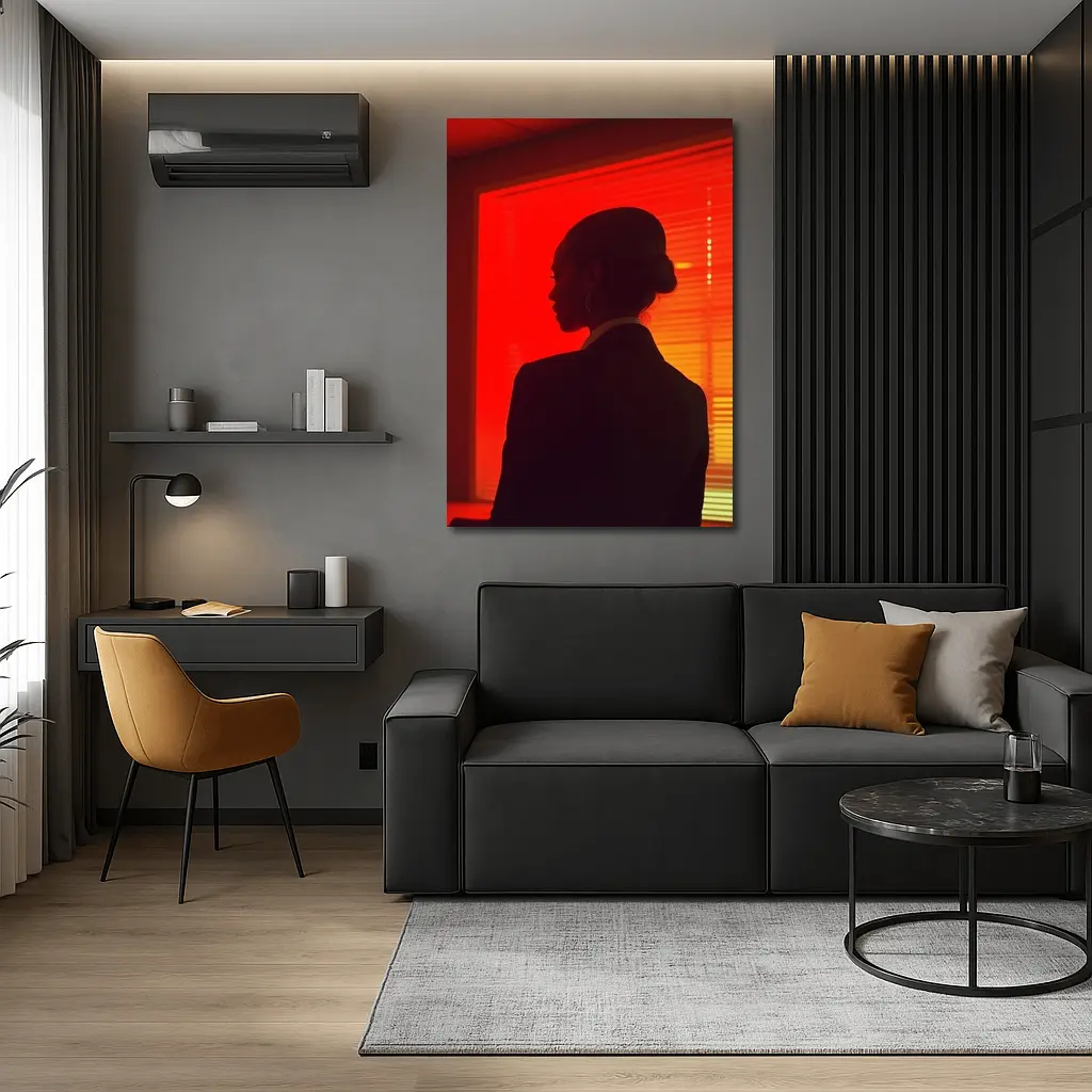 Woman Silhouette Red Neon Window Dark – Wall Art