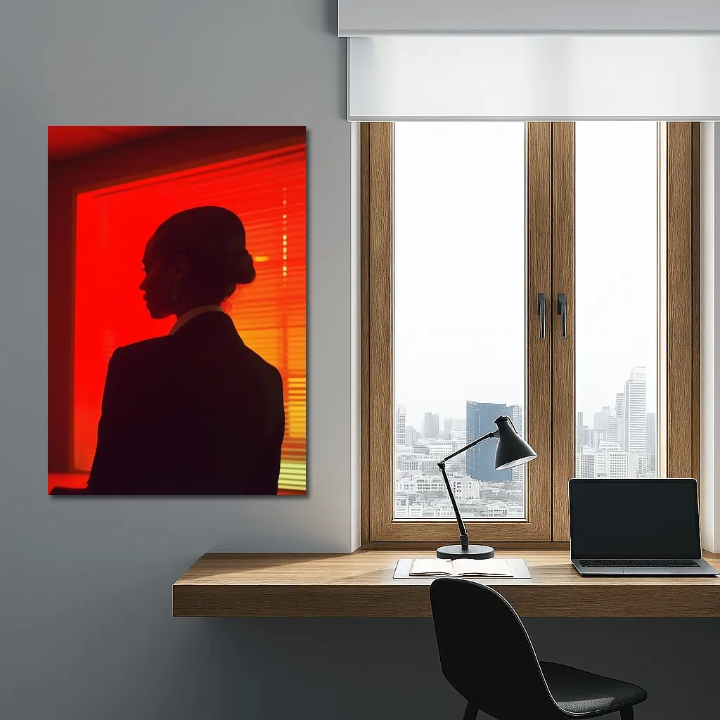 Woman Silhouette Red Neon Window Dark – Wall Art