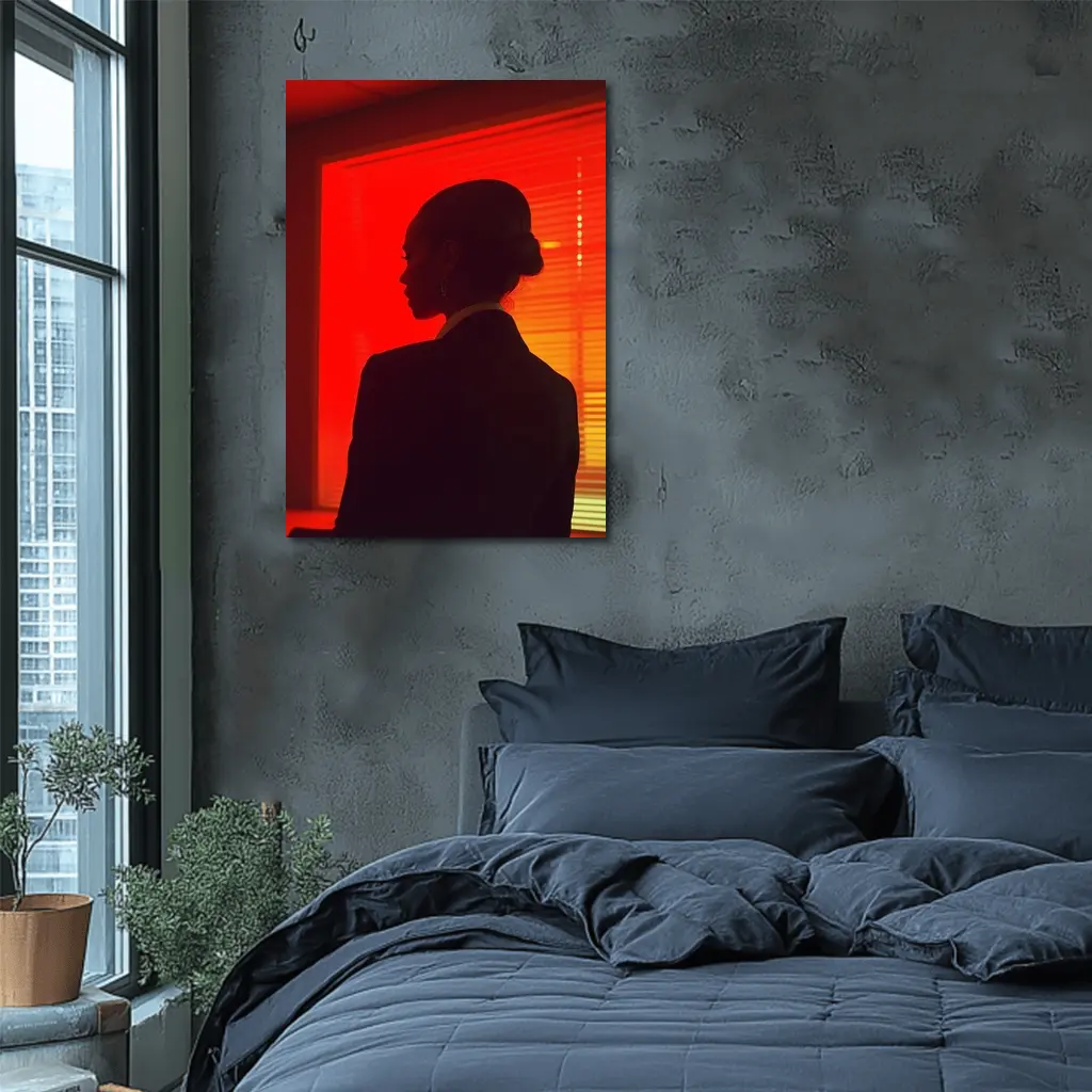 Woman Silhouette Red Neon Window Dark – Wall Art