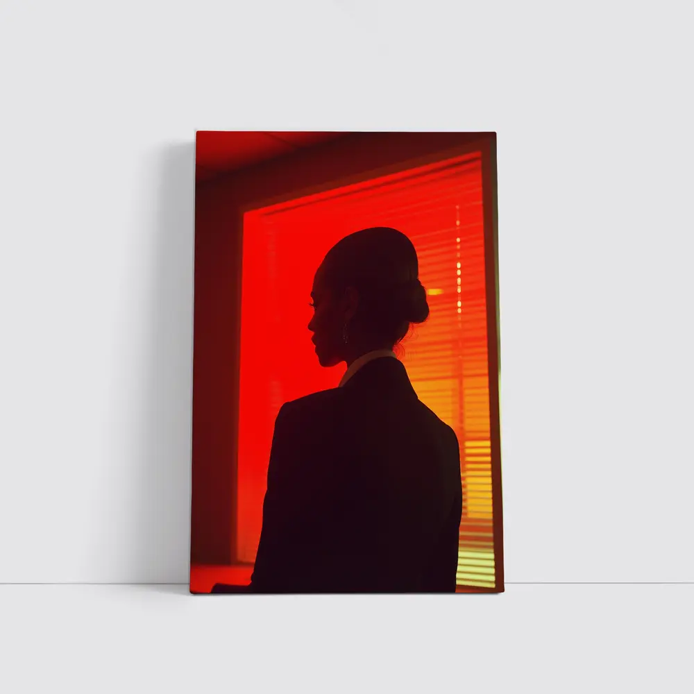 Woman Silhouette Red Neon Window Dark – Wall Art