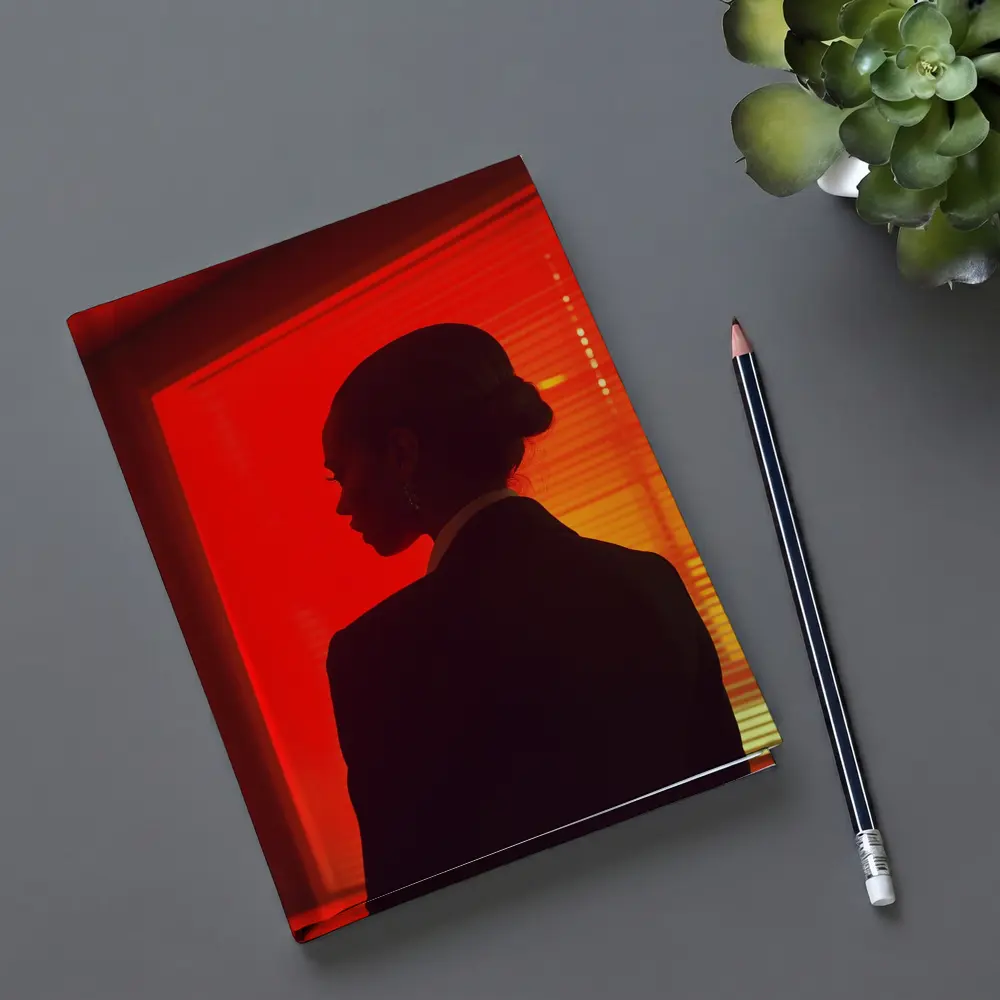 Woman Silhouette Red Neon Window Dark – Notebooks