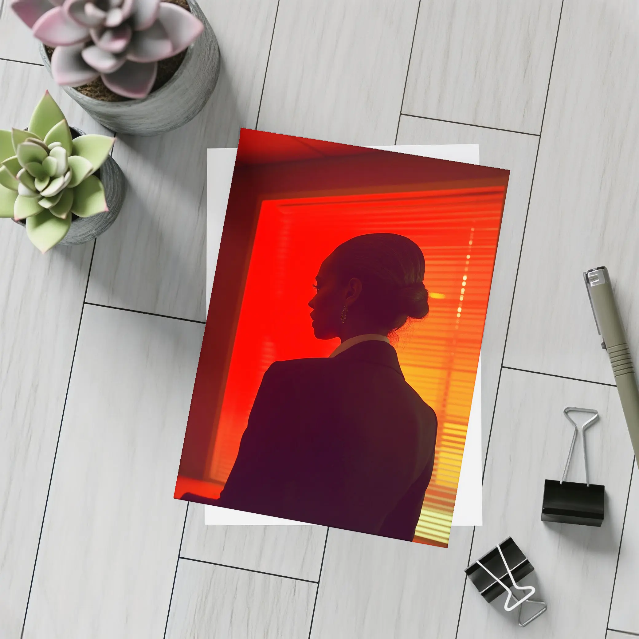Woman Silhouette Red Neon Window Dark – Postcards