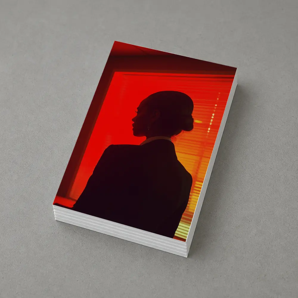 Woman Silhouette Red Neon Window Dark – Postcards