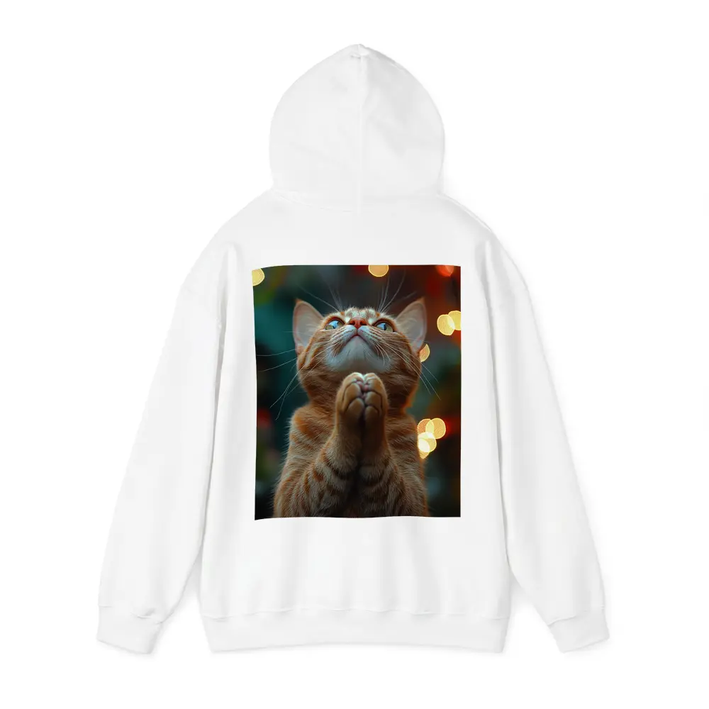 Orange Tabby Cat Praying Bokeh Lights Background – Hoodies
