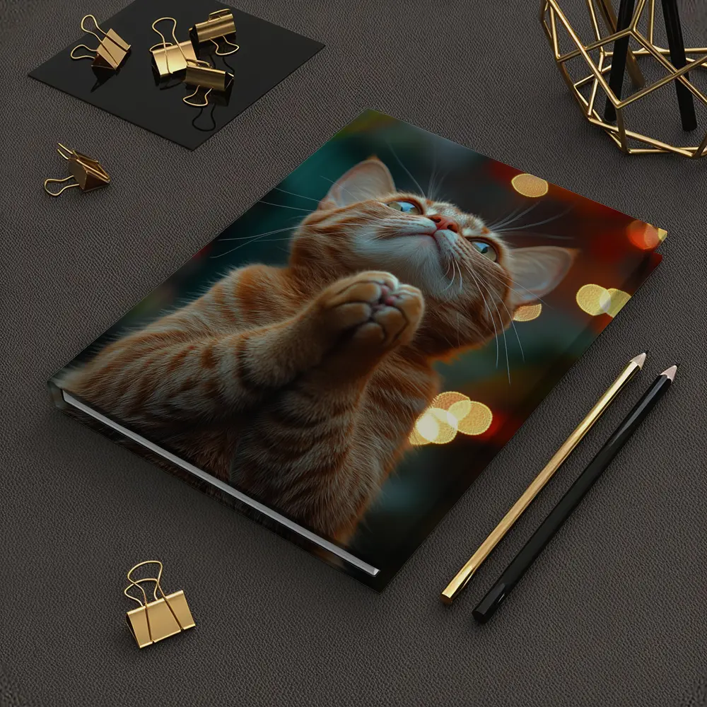 Orange Tabby Cat Praying Bokeh Lights Background – Notebooks