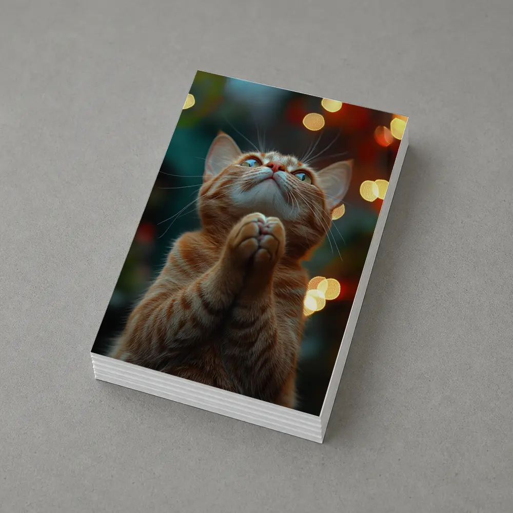Orange Tabby Cat Praying Bokeh Lights Background – Postcards
