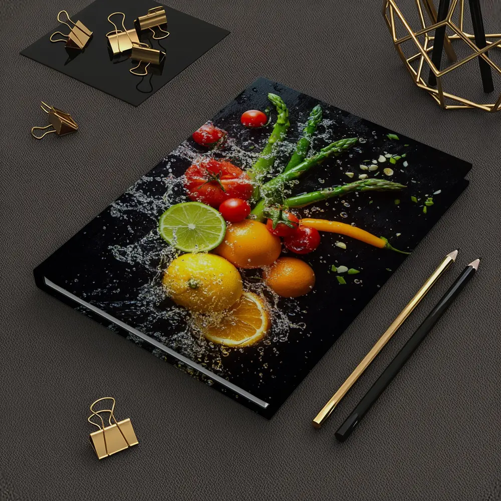 Fresh Vegetables Fruits Water Splash Dark Background – Notebooks