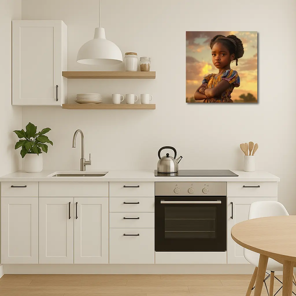 Confident Young Girl Golden Sunset Sky – Wall Art