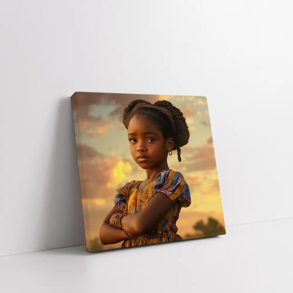 Confident Young Girl Golden Sunset Sky – Wall Art
