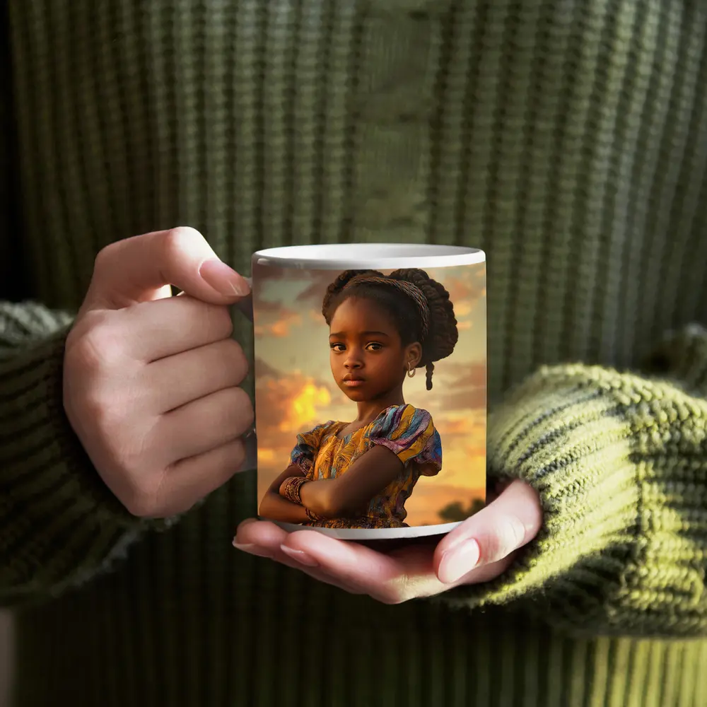Confident Young Girl Golden Sunset Sky – Mugs