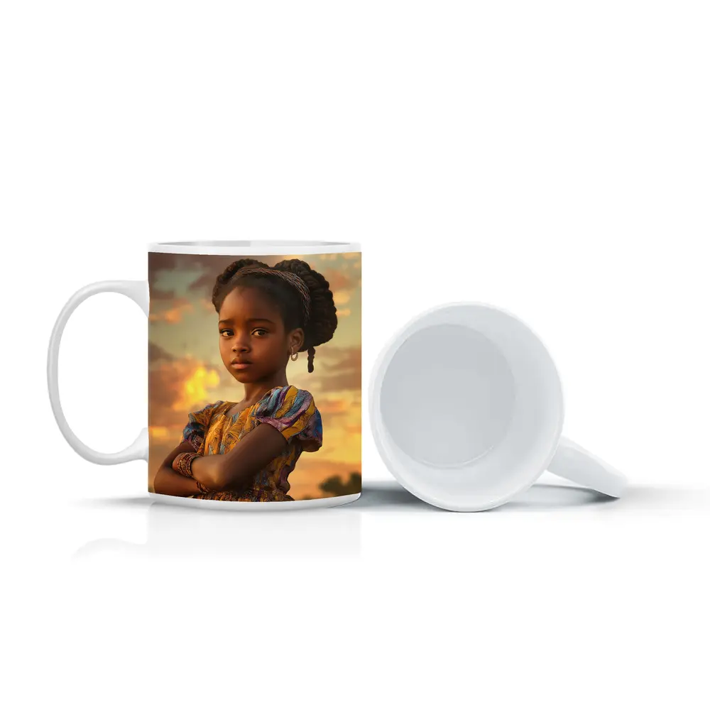 Confident Young Girl Golden Sunset Sky – Mugs